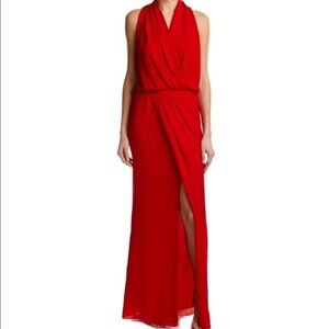 Parker Black Label Lagos 100% Silk Maxi Dress in Scarlet Red Size 4 Front Slit
